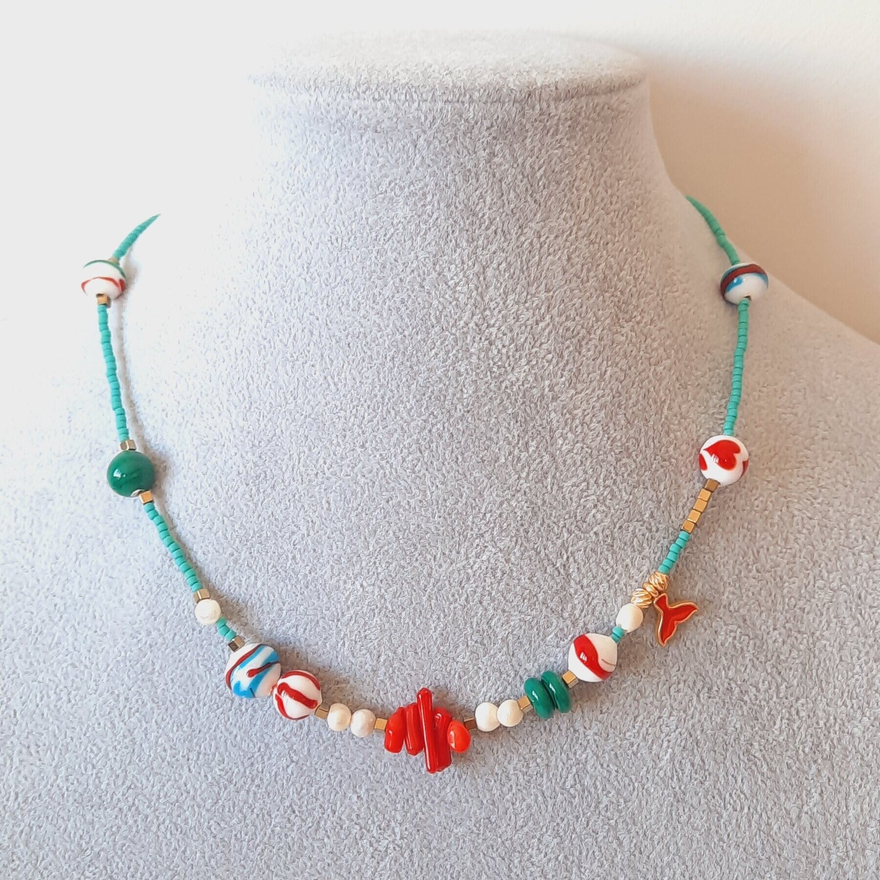 9 El Yapımı Boncuk Mercan İnci Murano Cam Sanatı Kolye