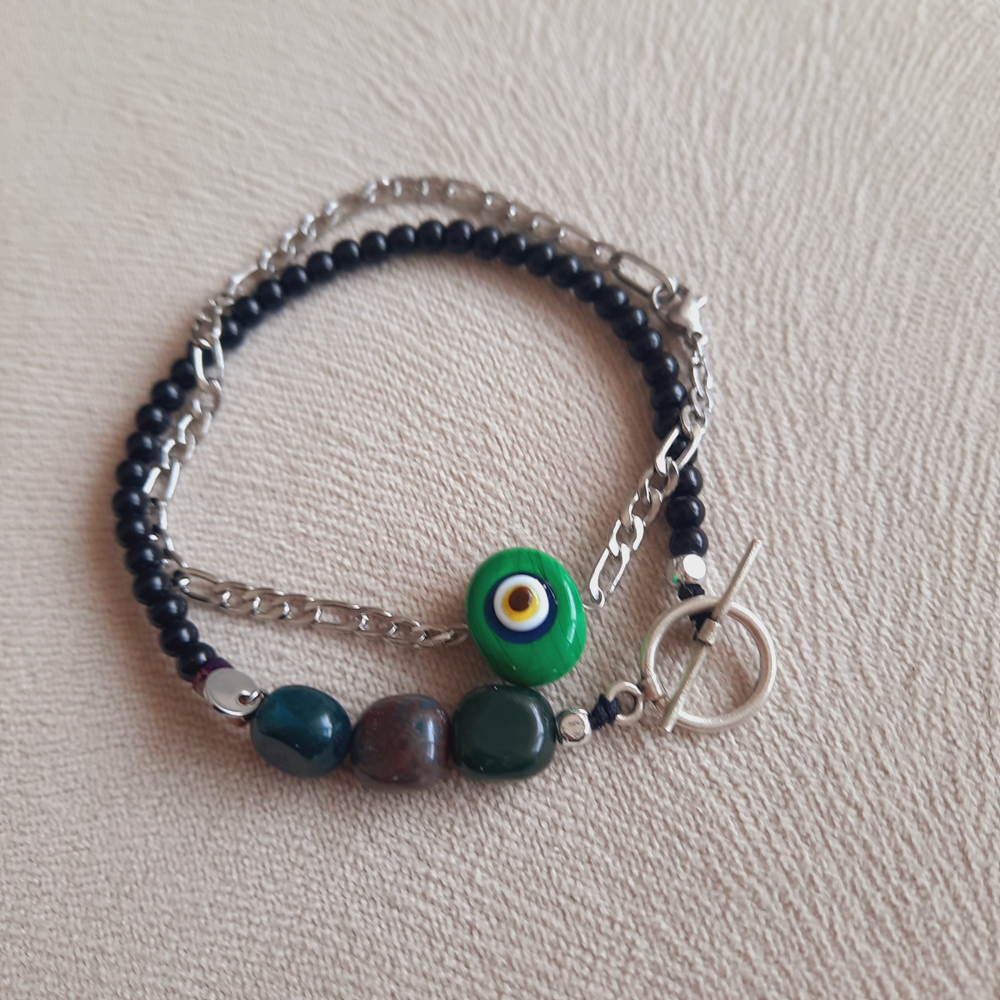 Hint Taşı Paslanmaz Çelik İncir  İkili Unisex Kombin Bileklik