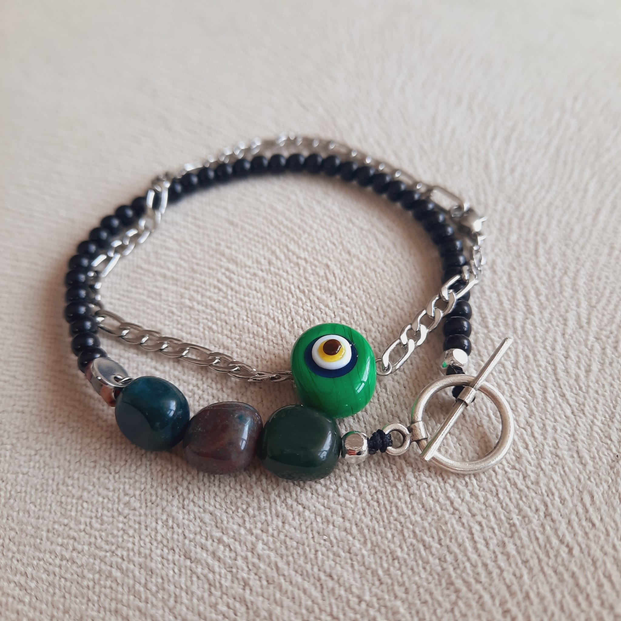 Hint Taşı Paslanmaz Çelik İncir  İkili Unisex Kombin Bileklik