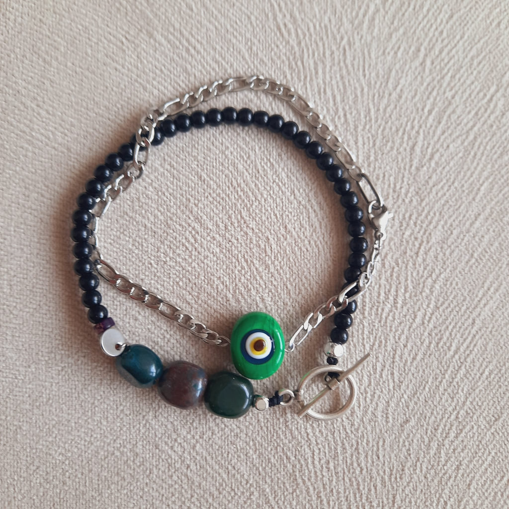 Hint Taşı Paslanmaz Çelik İncir  İkili Unisex Kombin Bileklik