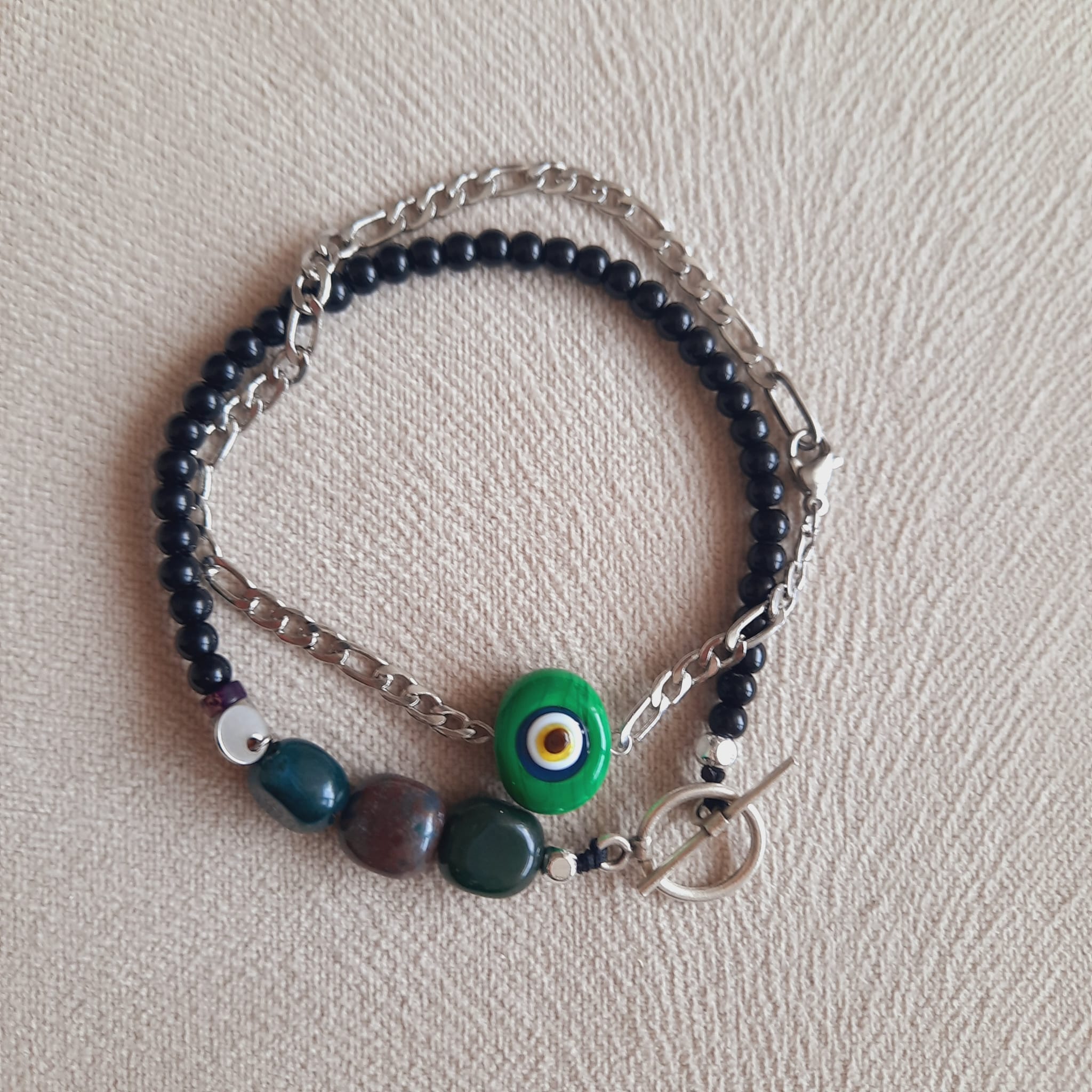Hint Taşı Paslanmaz Çelik İncir  İkili Unisex Kombin Bileklik