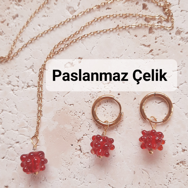 Paslanmaz Çelik Murano Ahududu Kolye