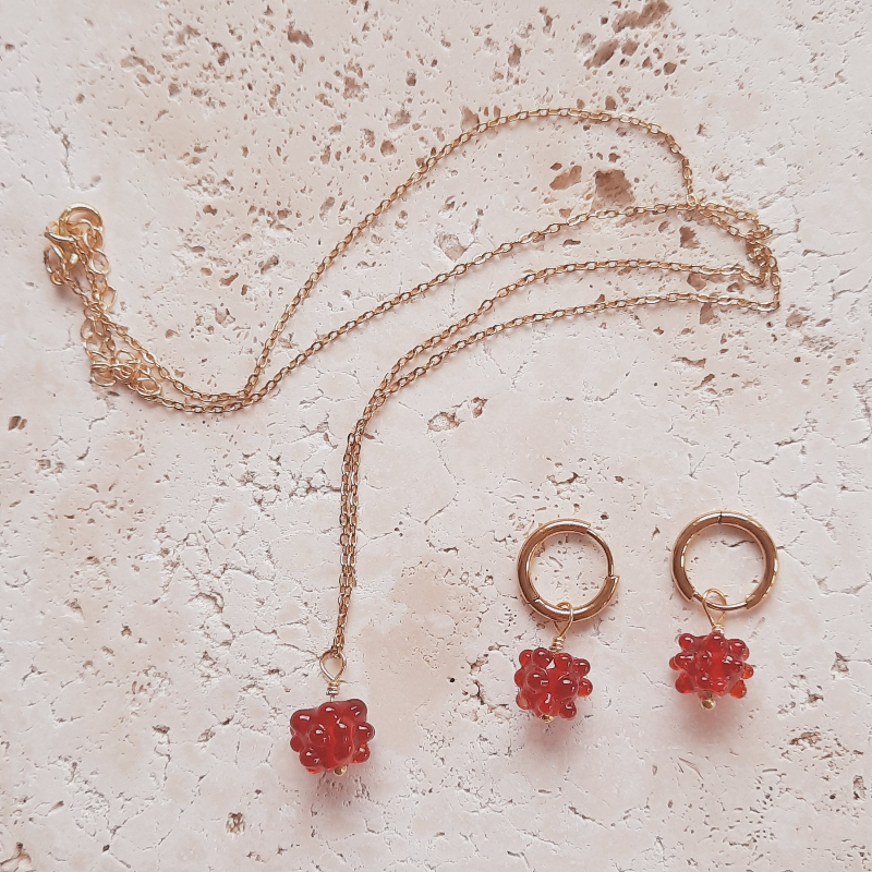 Paslanmaz Çelik Murano Ahududu Kolye