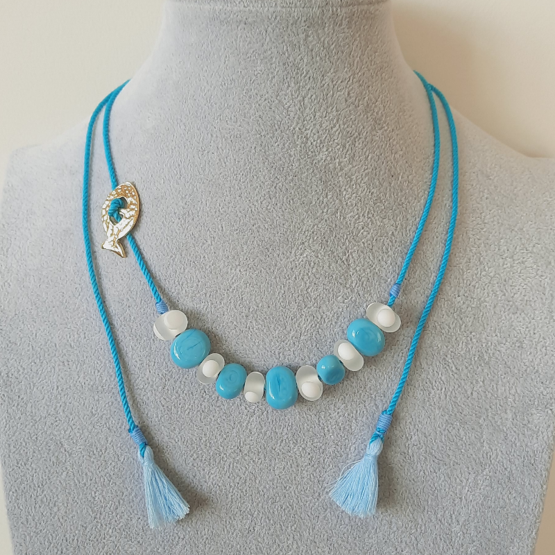 Murano Cam Eskitme İpli Kolye