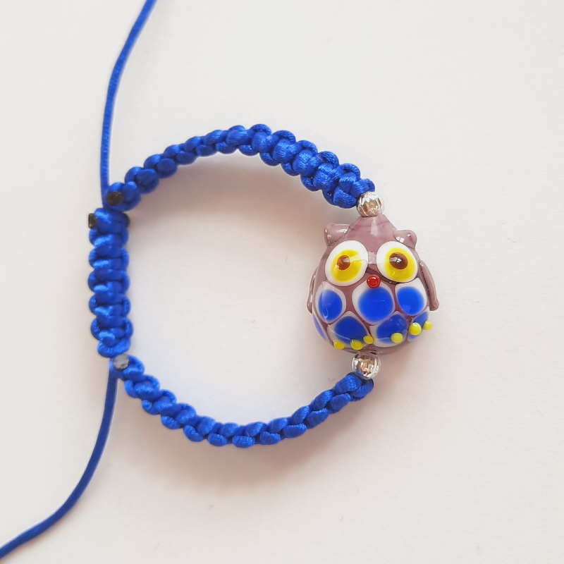 Baykuş Murano Cam Boncuk Makrome Bileklik