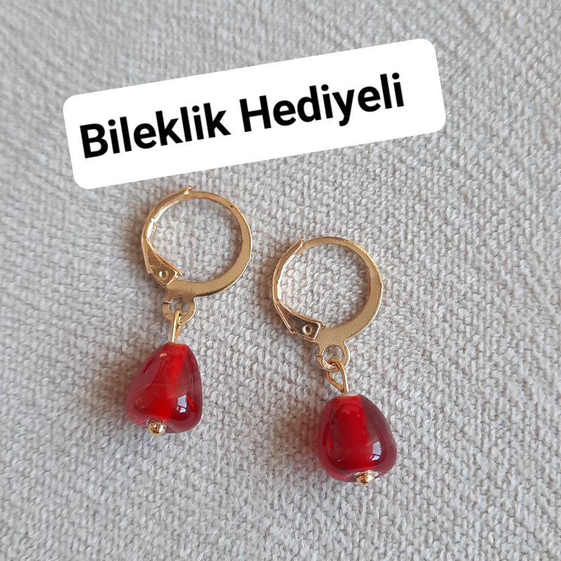 Murano Nar Küpe  - Bileklik Hediyeli