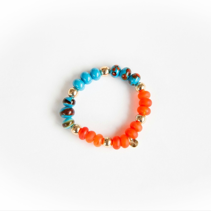 Eskitme Cam Turuncu Mavi Bileklik