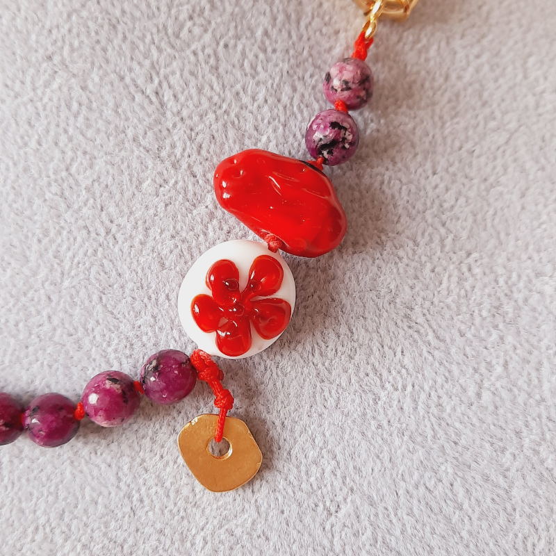 Özel Tasarım Murano Çiçekli Mor Kolye Bileklik