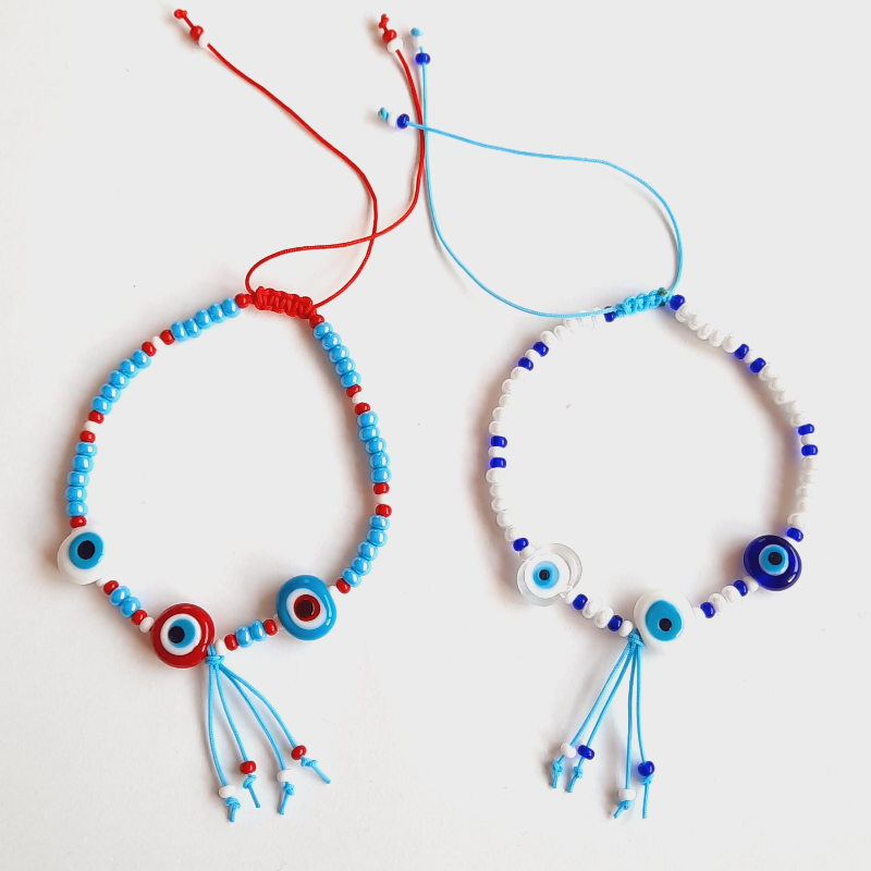 Murano Cam Boncuklu Nazarlı Halhal (2 Adet)