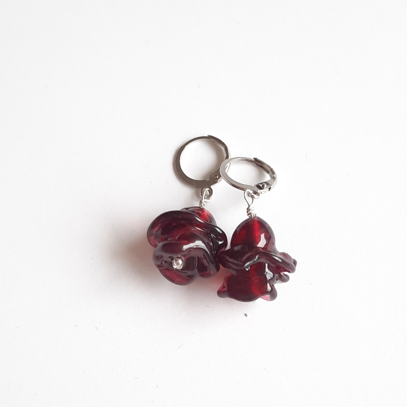 Mor Murano Cam Gül Küpe