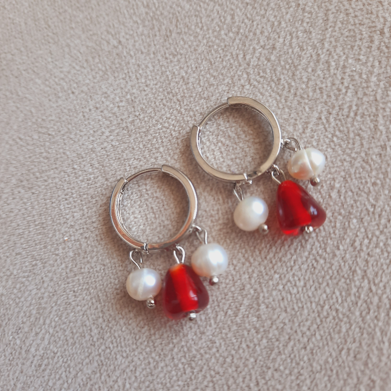 İncili Murano Nar Halka Küpe