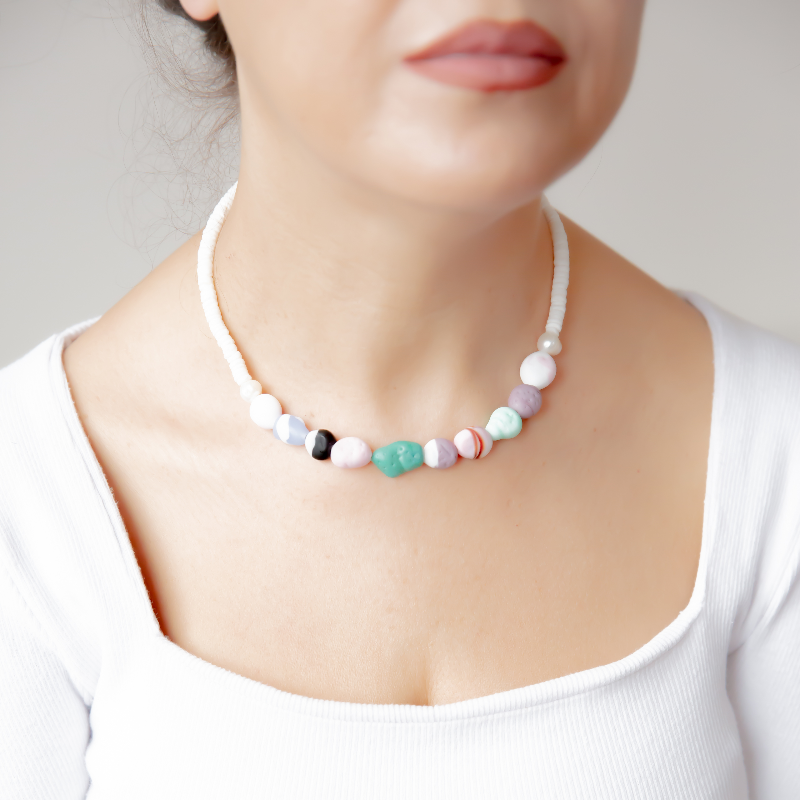 Eskitme Cam Taş Görünümlü Özel Tasarım Kolye