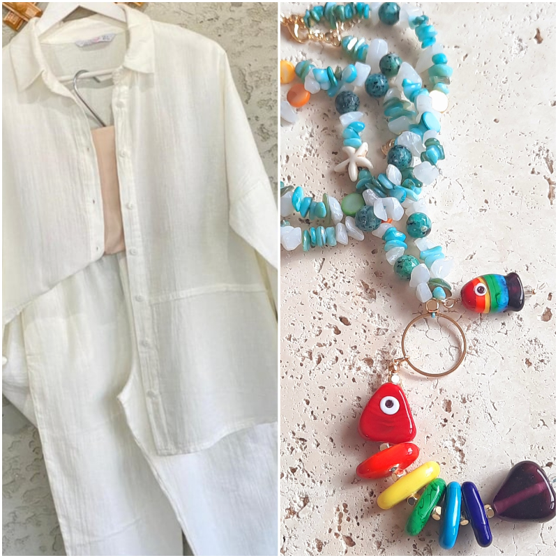 Gökkuşağı Büyük Kılçık Balık Uzun Kolye