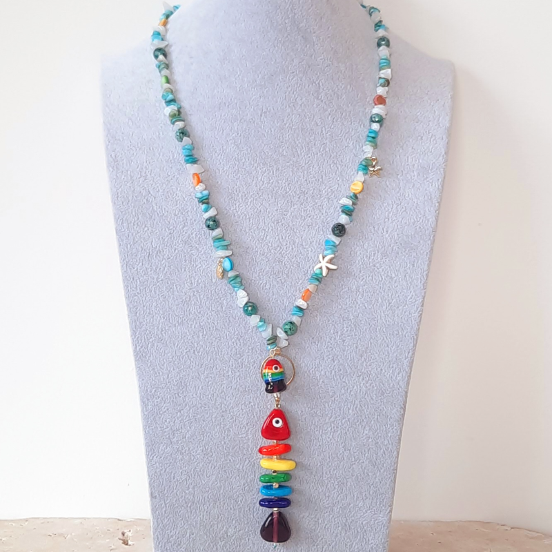 Gökkuşağı Büyük Kılçık Balık Uzun Kolye