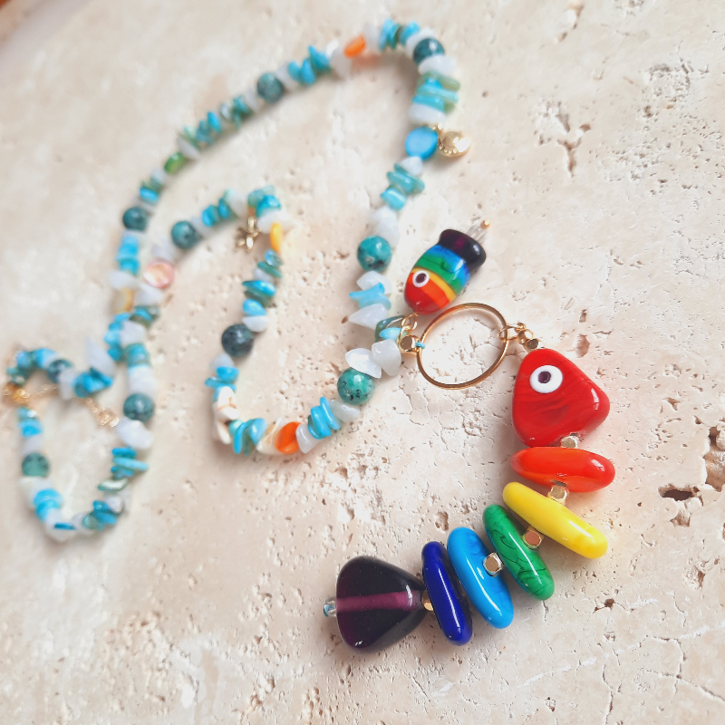 Gökkuşağı Büyük Kılçık Balık Uzun Kolye