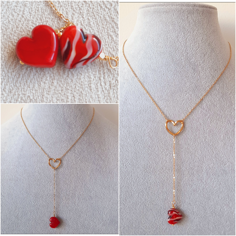 Sevgililer Günü Kalpli Murano Çelik Kolye