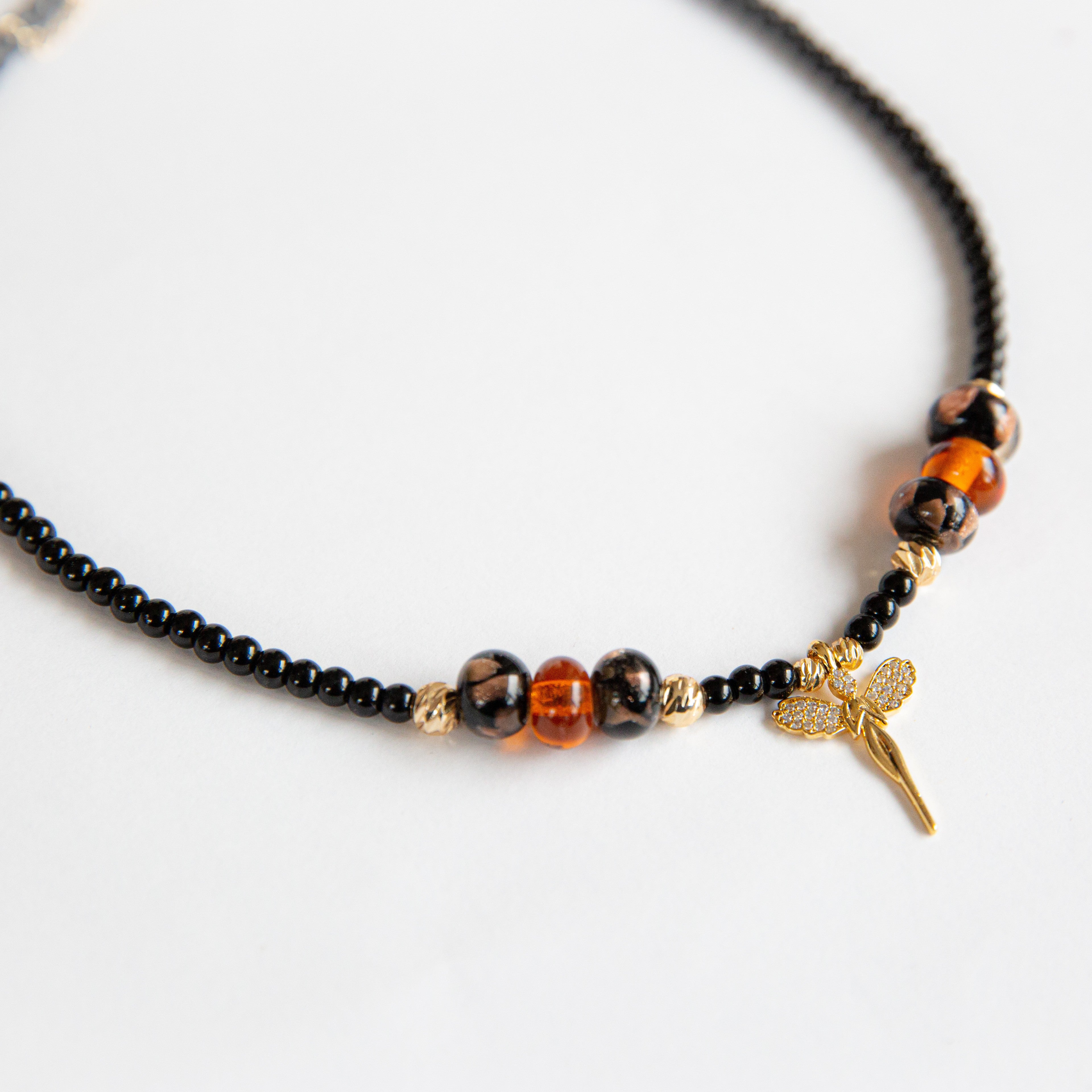 Melek Madalyon Murano Boncuklu Siyah Choker Kolye
