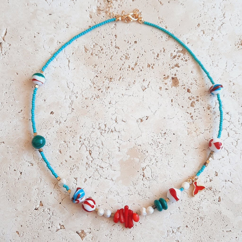 9 El Yapımı Boncuk Mercan İnci Murano Cam Sanatı Kolye