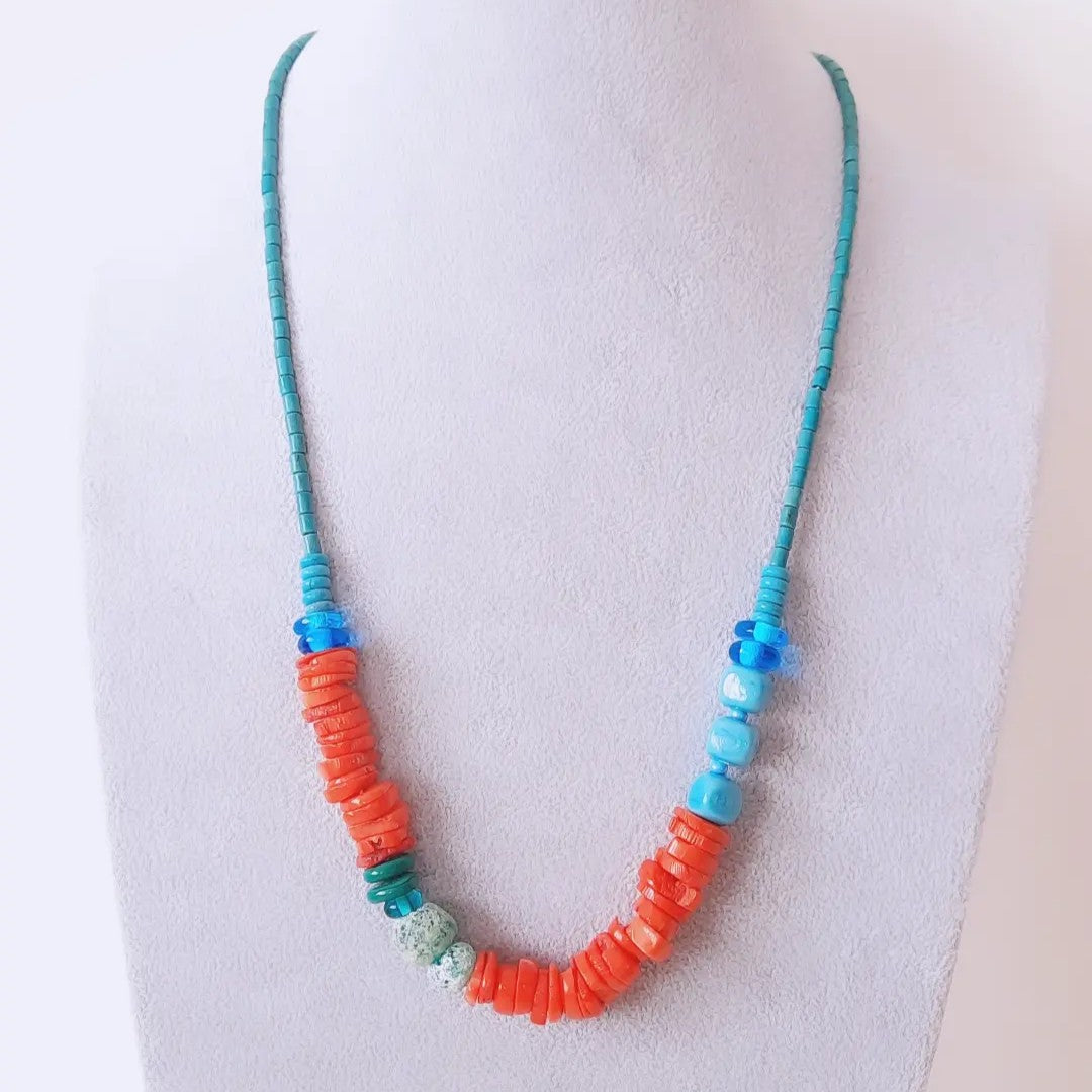Bohem Eskitme Boncuklu Mercan Turkuaz Özel Tasarım Kolye