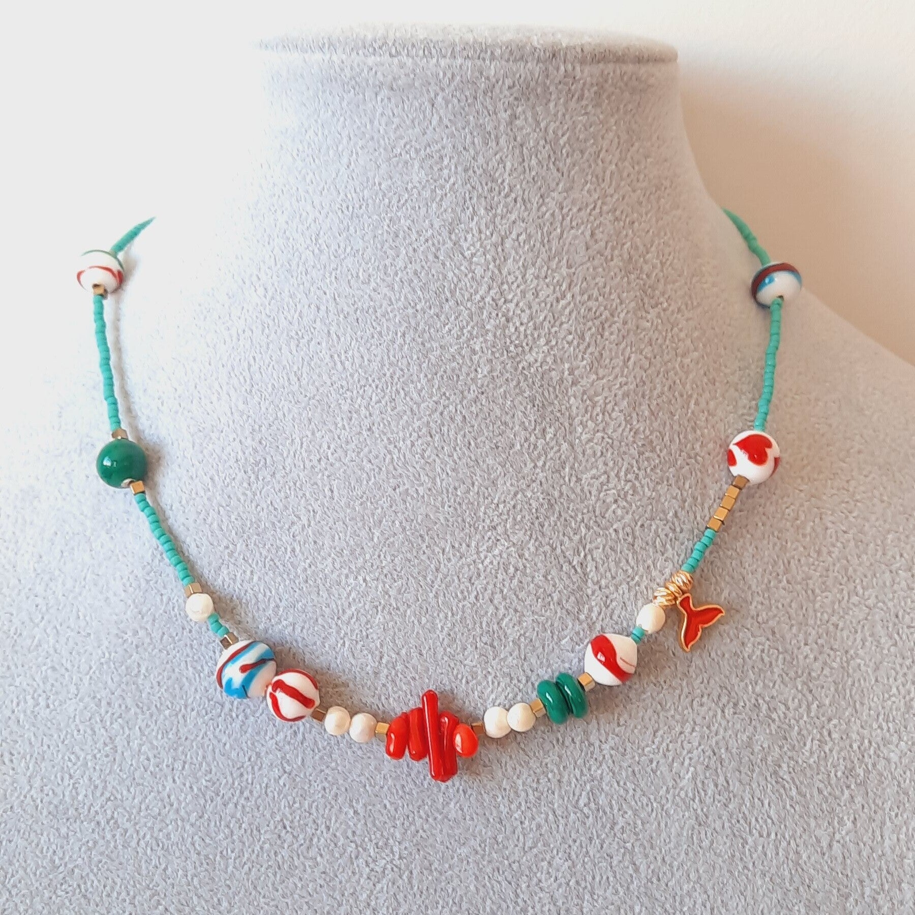 9 El Yapımı Boncuk Mercan İnci Murano Cam Sanatı Kolye