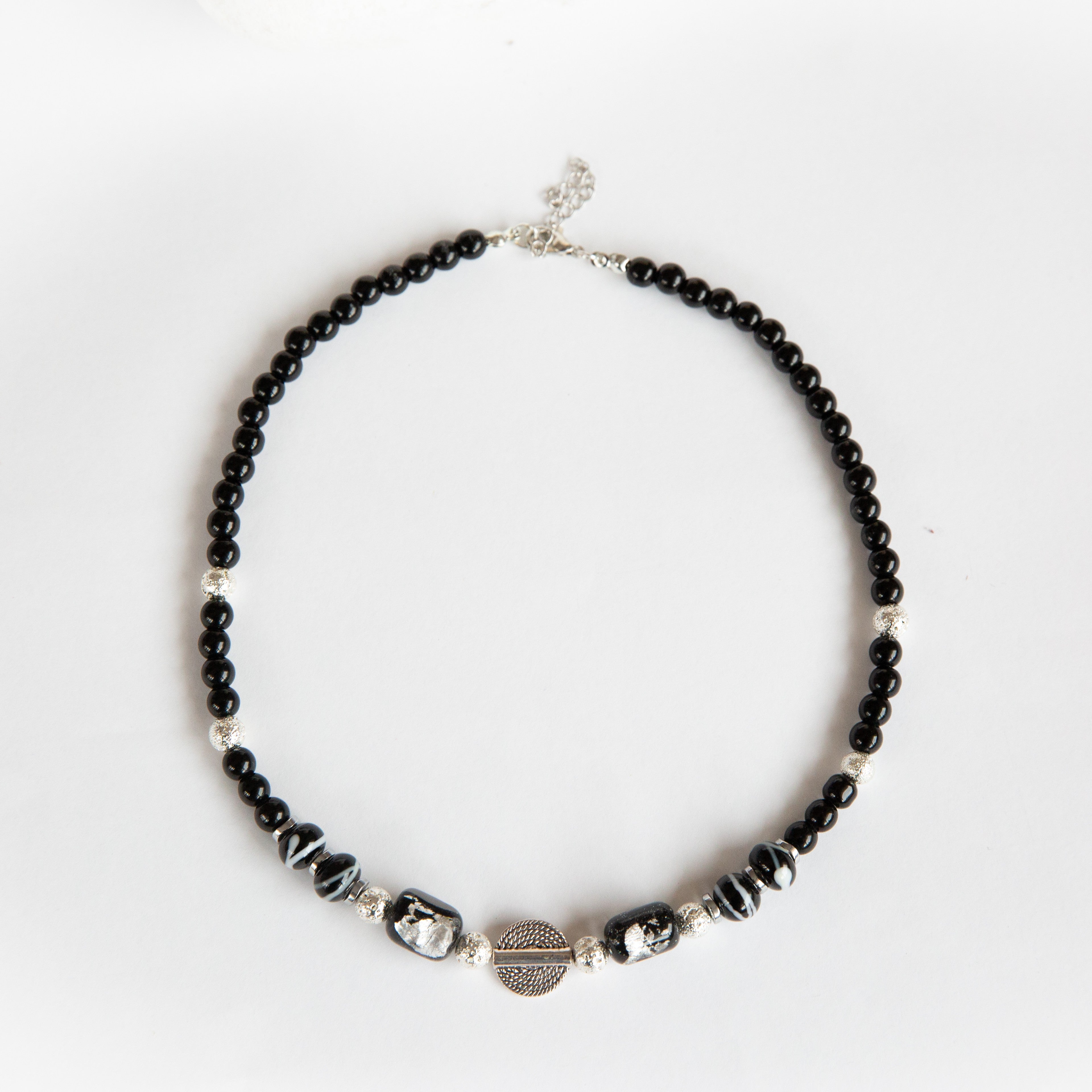 Murano Siyah Gümüş Varaklı Özel Tasarım Choker kolye