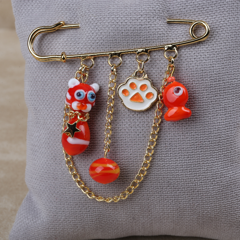 Kedi Murano Cam Boncuk İskoç Yaka İğnesi Broş