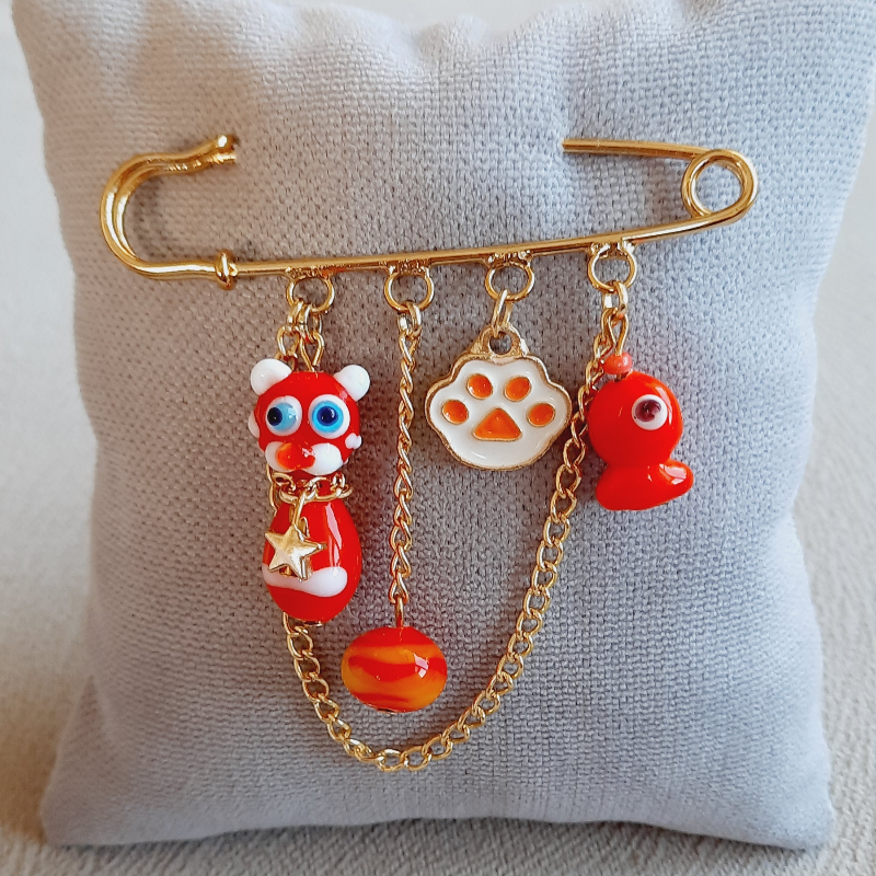 Kedi Murano Cam Boncuk İskoç Yaka İğnesi Broş