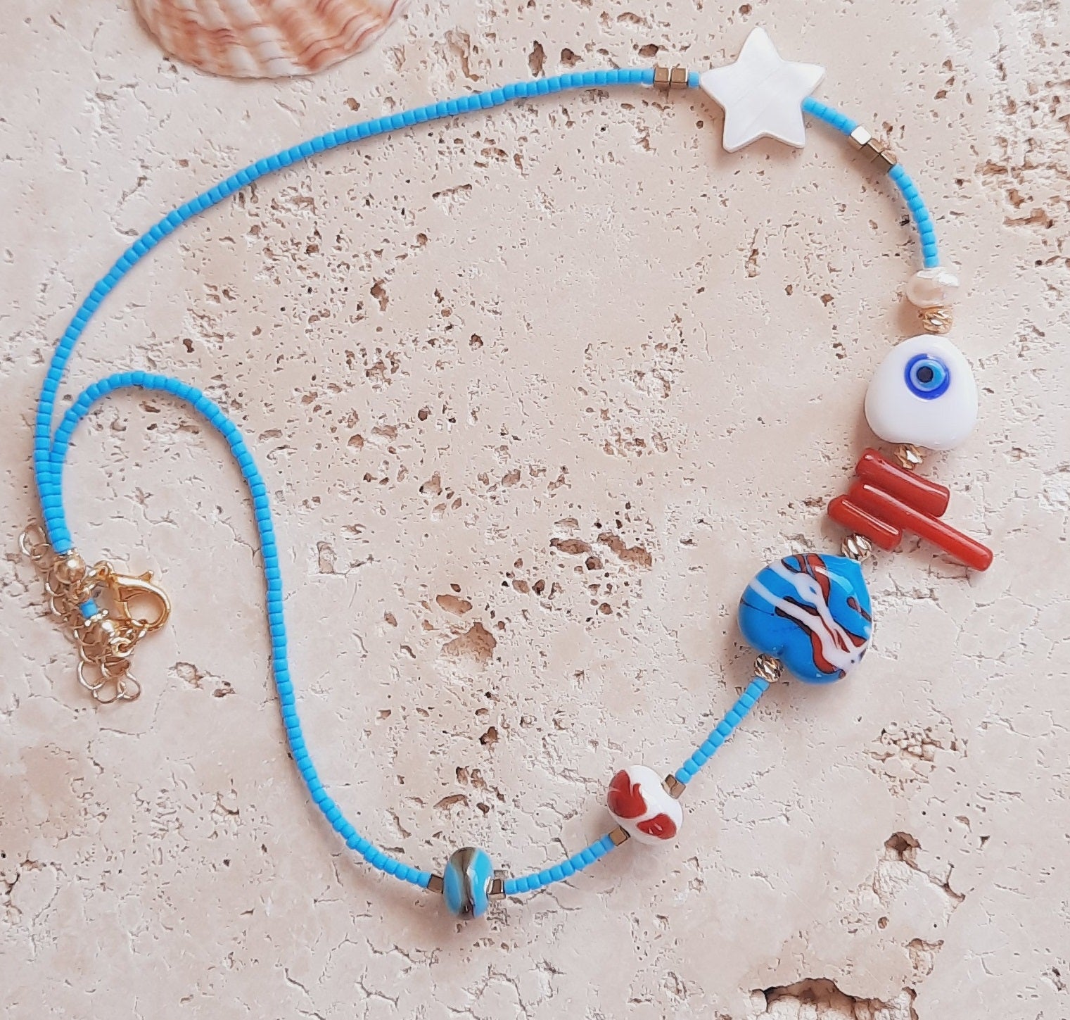 Ebruli Kuyruk Nazarlı Kılçık Balık Özel Tasarım Kolye