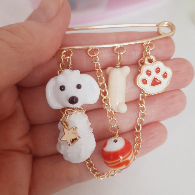 Köpek Murano Cam Boncuk İskoç Yaka İğnesi  Broş