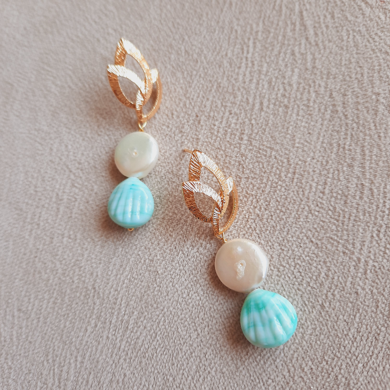 Mayorka İnci Midye Altın Küpe