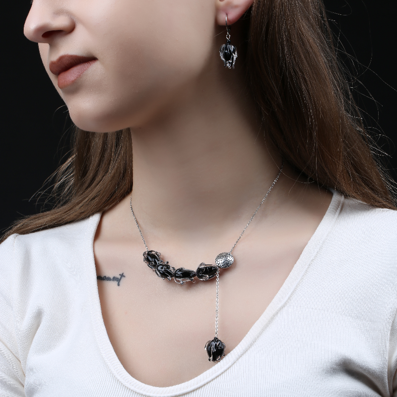 Siyah Lale Murano Özel Tasarım Kolye ve Küpe Seti