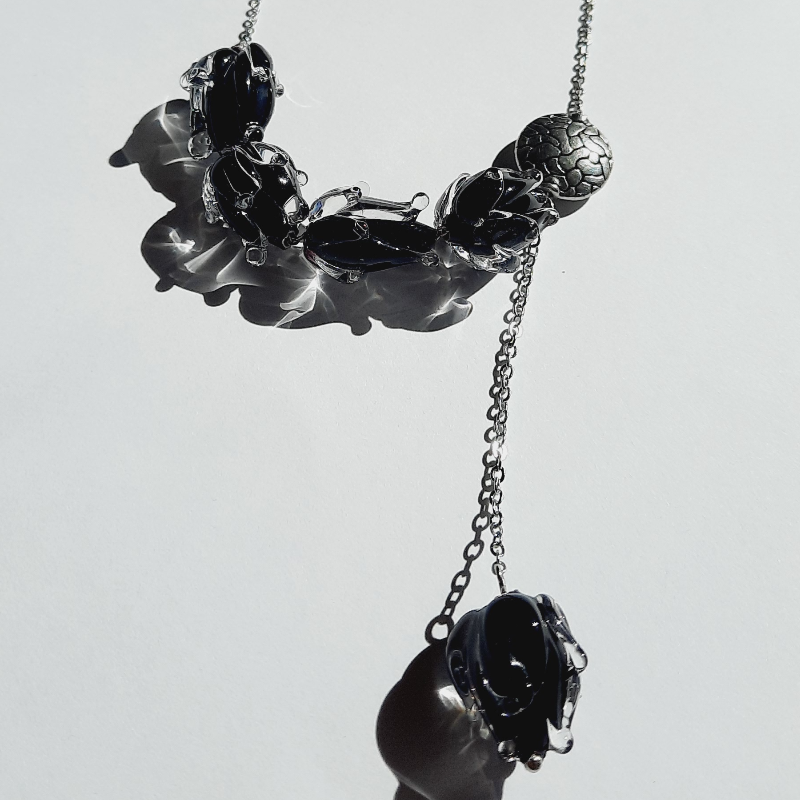 Siyah Lale Murano Özel Tasarım Kolye ve Küpe Seti