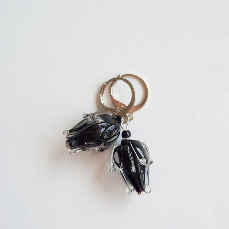 Siyah Lale Murano Özel Tasarım Kolye ve Küpe Seti