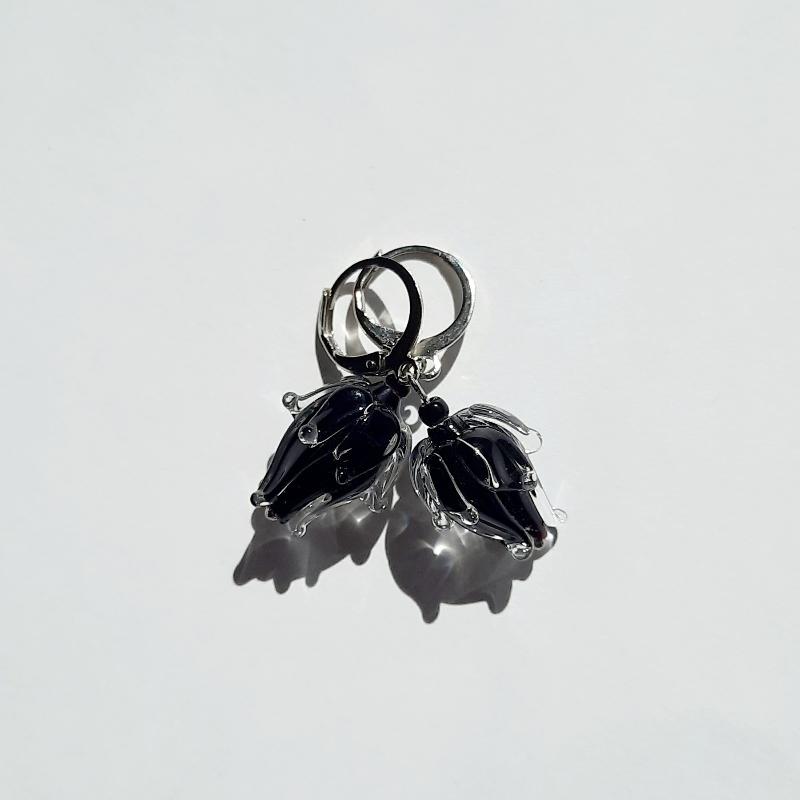 Siyah Lale Murano Küpe