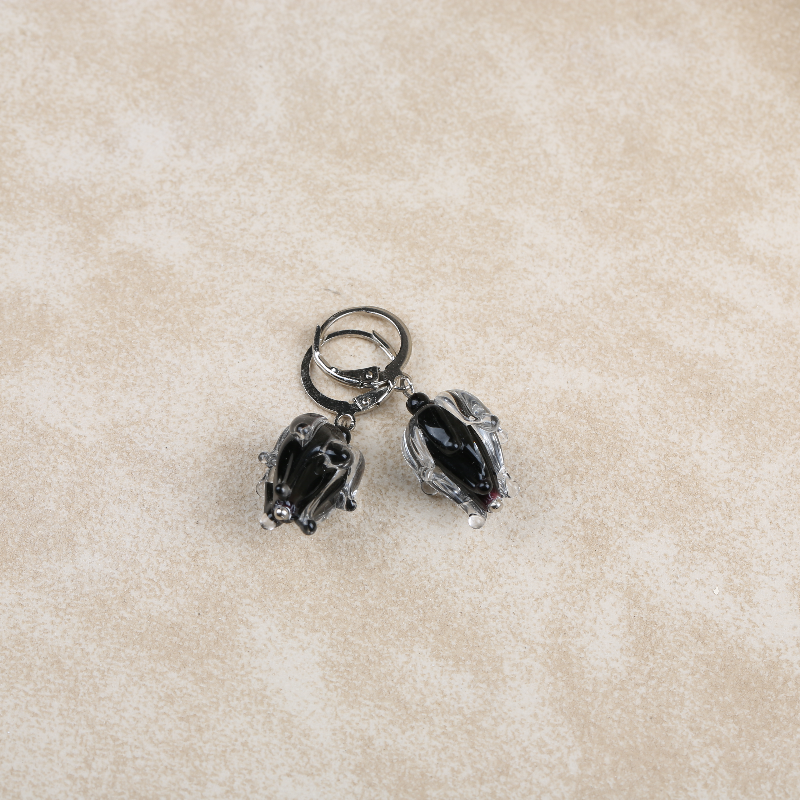 Siyah Lale Murano Küpe