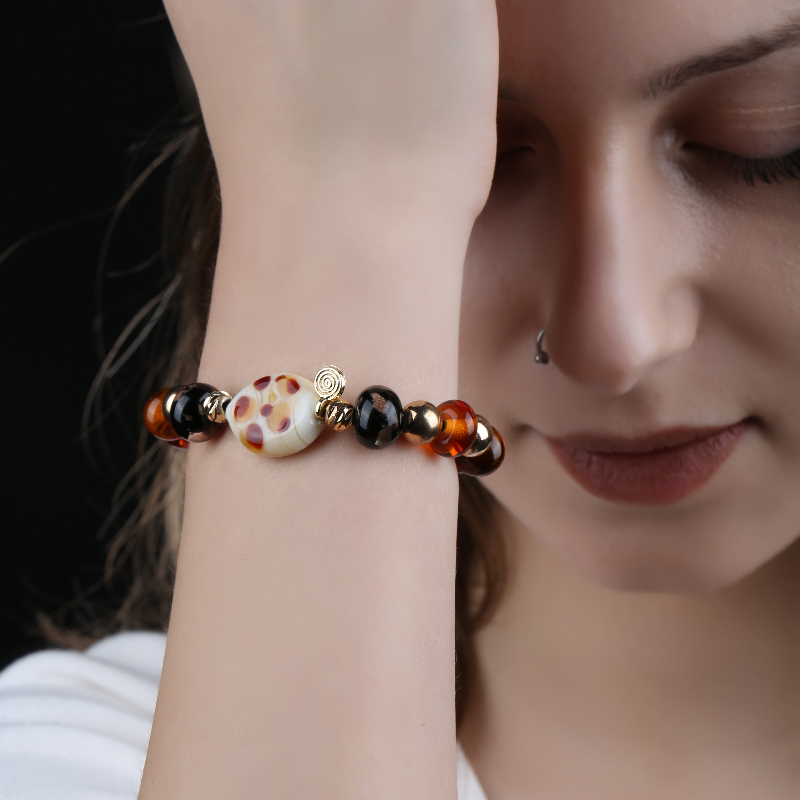 Leopar Murano Cam Boncuk Bileklik