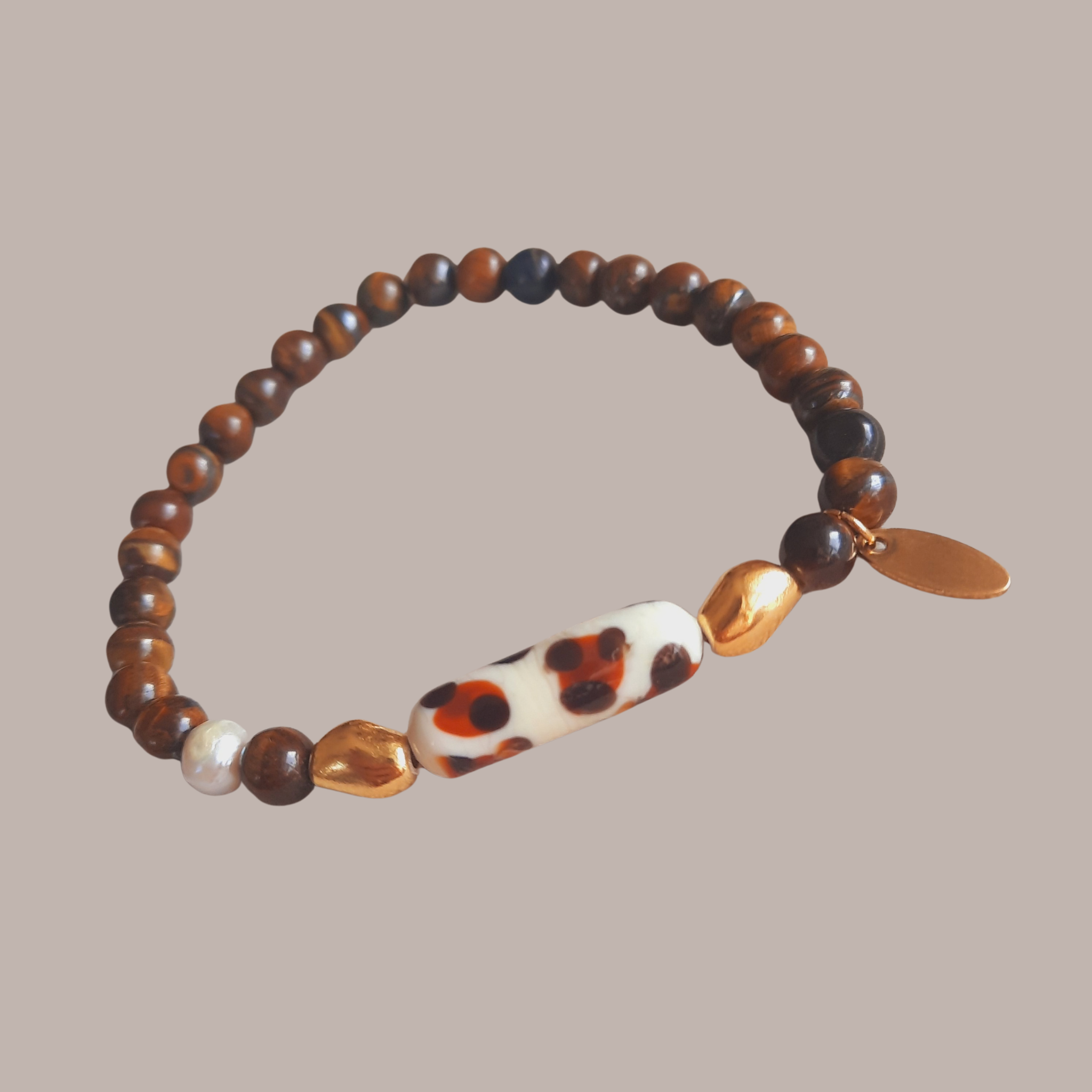 Kaplangözü Doğaltaş Leopar Tek Murano Boncuklu Bileklik