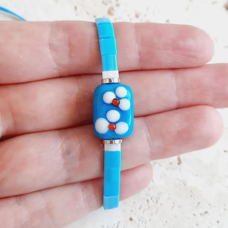 Miyuki Tila Murano Cam Bileklik - Bahar Çiçekleri Mavi