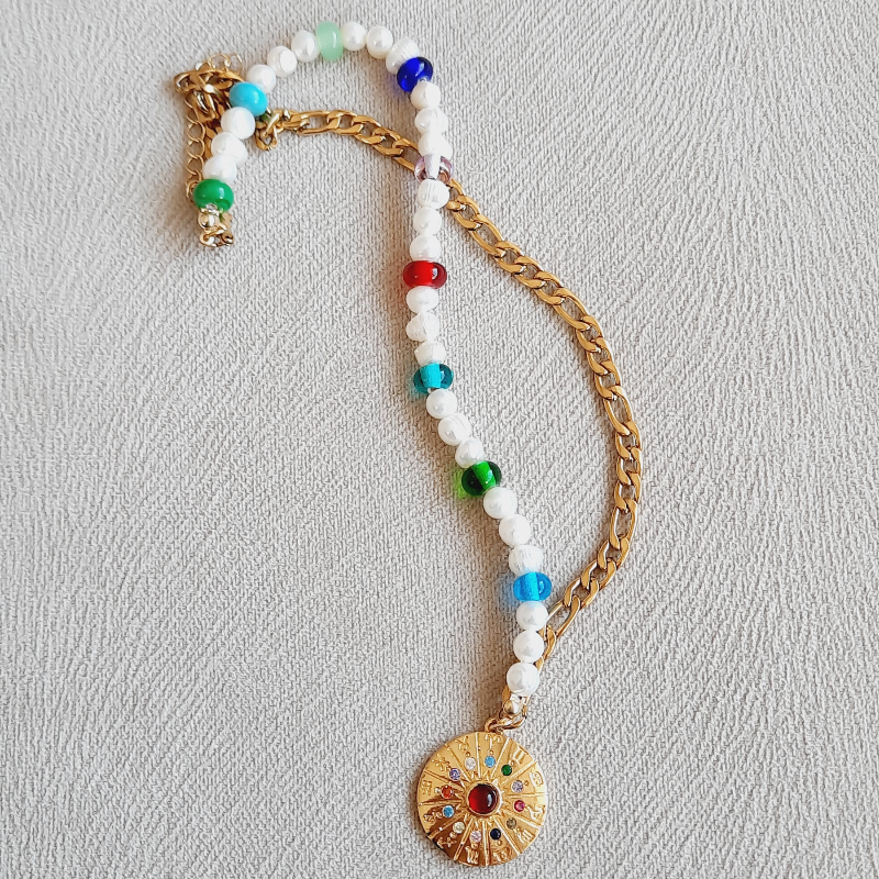 Mix Burç Paslanmaz Çelik İnci Cam Boncuklu Kolye