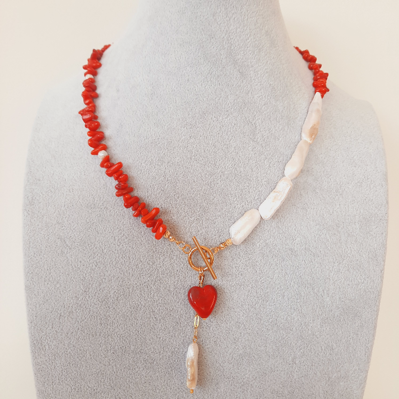 Mercan Barok İnci Özel Tasarım Kolye Küpe Seti