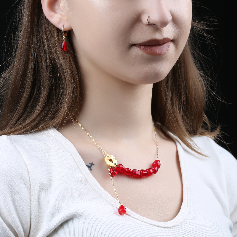 Özel Tasarım Murano Nar Cam Sanatı Kolye