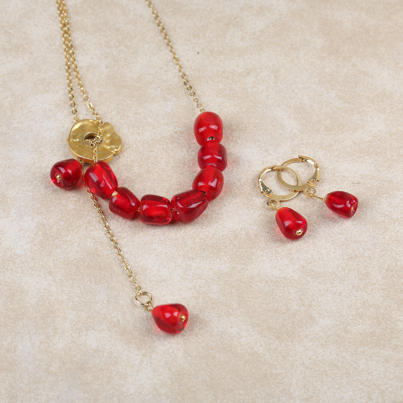 Özel Tasarım Murano Nar Cam Sanatı Kolye