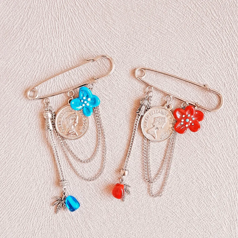 Nar Çiçeği Murano Cam Boncuk İskoç İğnesi / Broş