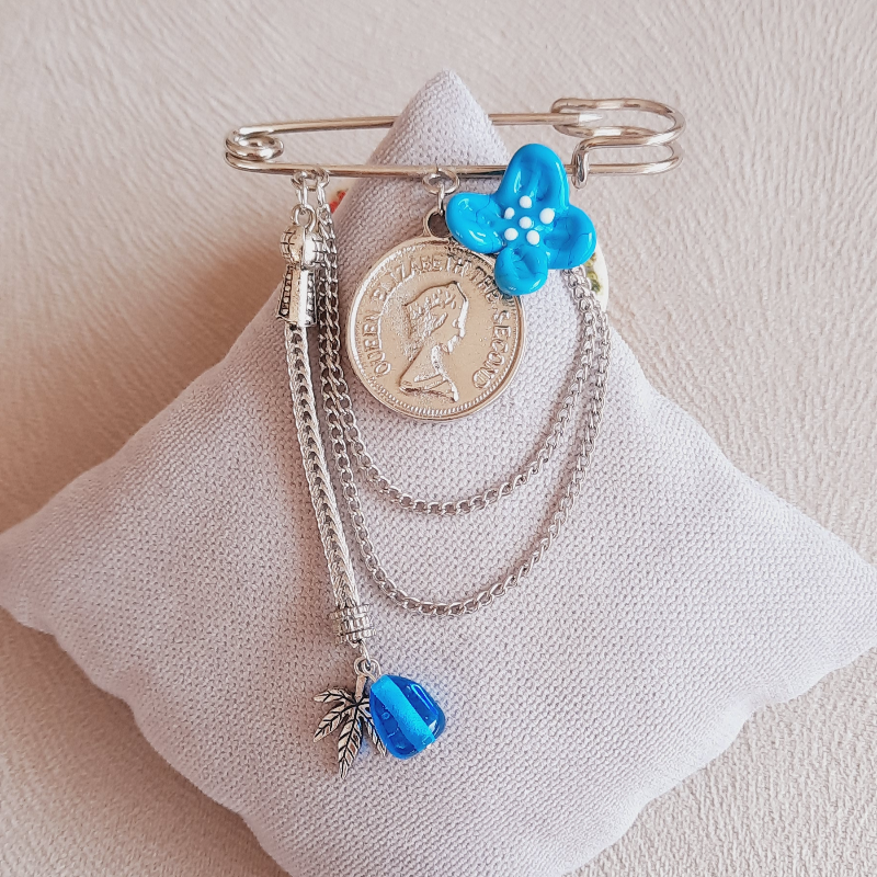 Nar Çiçeği Murano Cam Boncuk İskoç İğnesi / Broş