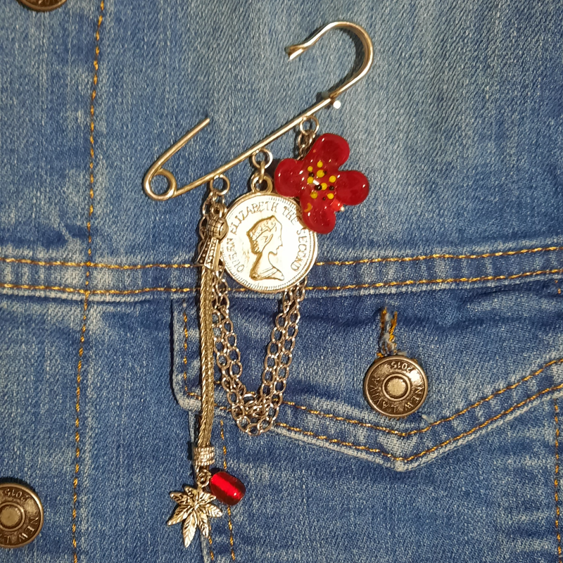 Nar Çiçeği Murano Cam Boncuk İskoç İğnesi / Broş