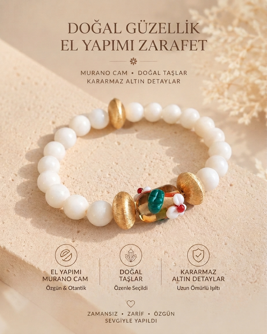 Bahar Dalı Murano Boncuk Sedef Özel Tasarım Bileklik