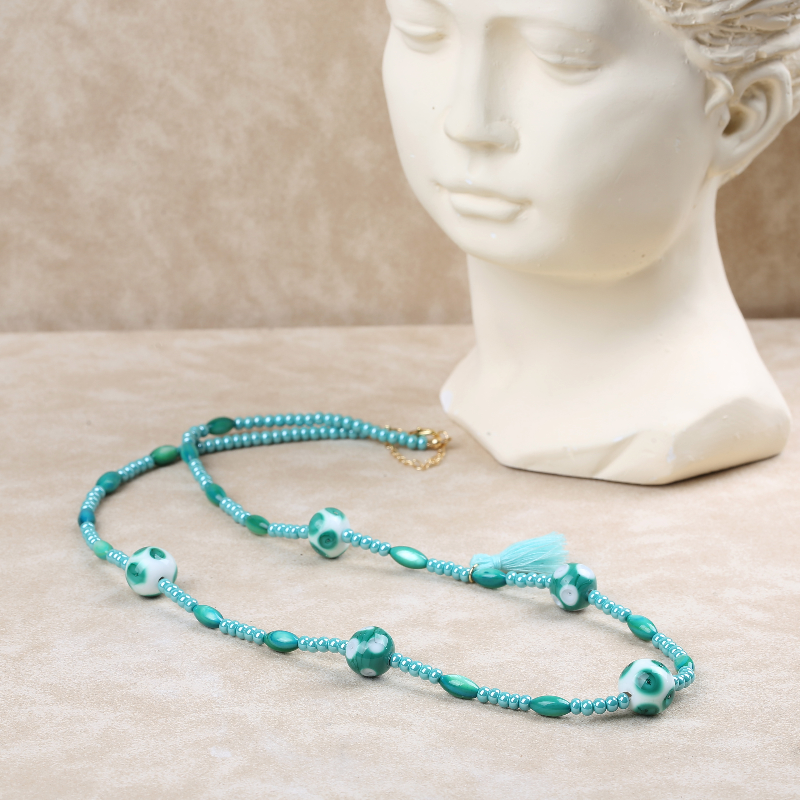 Turkuaz Özel Tasarım Murano Cam Doğal Taş Kolye