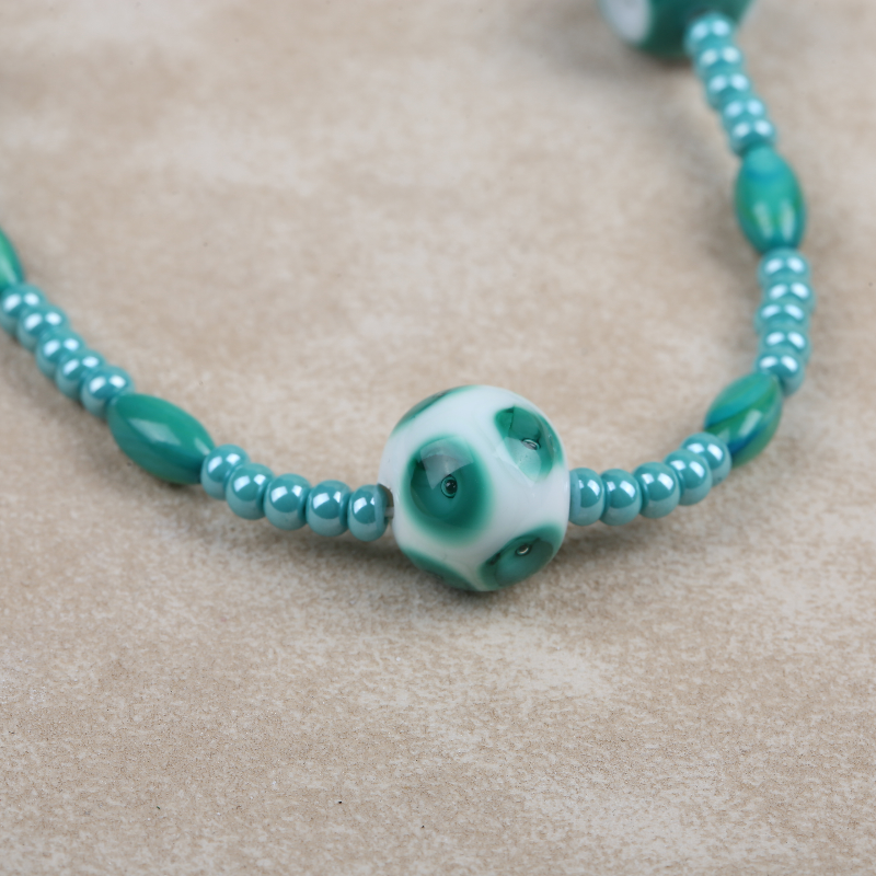 Turkuaz Özel Tasarım Murano Cam Doğal Taş Kolye