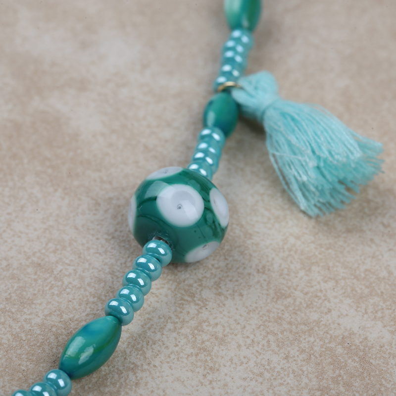 Turkuaz Özel Tasarım Murano Cam Doğal Taş Kolye