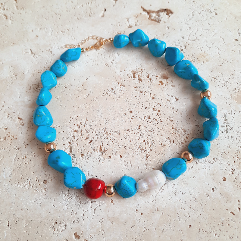 Barok İnci Turkuaz Özel Tasarım Choker Kolye